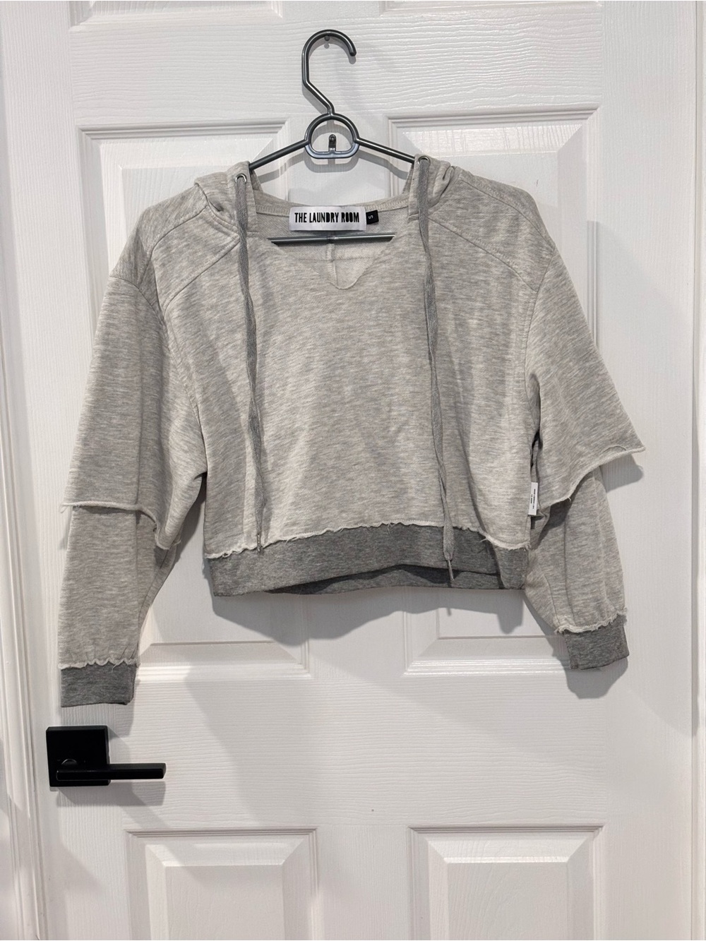 The Laundry Room Gray Oversized Layered Crop Pullover Hoodie SIZE SMALL